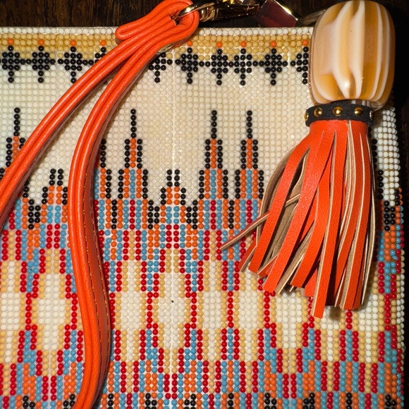 Sondra Roberts Cream and Orange Patterned Clutch - Picture 2 of 6